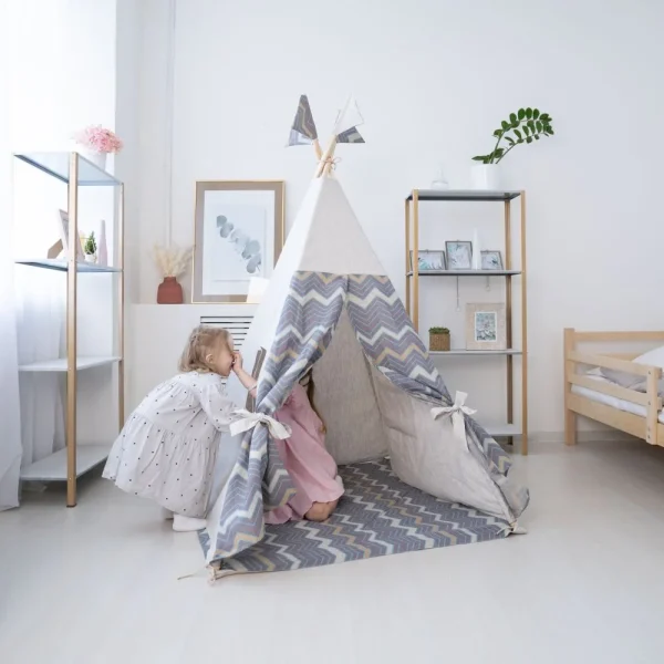 Farebný ľanový Tipi stan – Obrázok 10