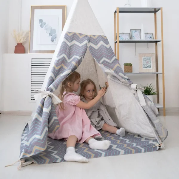 Farebný ľanový Tipi stan – Obrázok 2